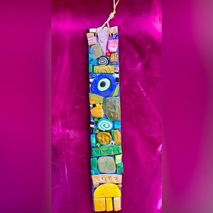 Handmade Polymer Clay Mosaic Art “Bee Mindful”Plaque Original On Wood